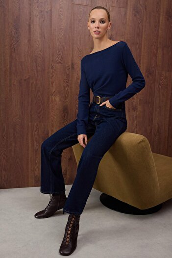 Trendyol Collection Colecție specială Pulover din tricot din fire premium bleumarin/fire personalizate TWOAW26KZ00159
