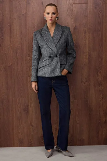 Trendyol Collection Special Collection Anthracite Cashmere Waist Fitted Blazer Jacket Twoaw26Bc00026