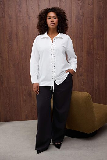 Trendyol Curve Special Collection Ecru Oversized Shirt with Bird Eye Detail Tbbaw26Ax00001