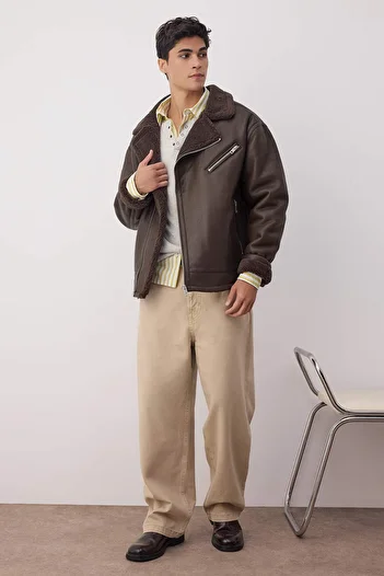 Trendyol Collection Brown Regular Fit 100% Pu Faux Leather Men's Coat Tmnaw26Mo00005
