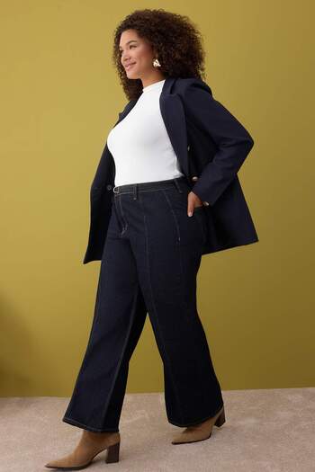 Trendyol Curve Blugi de dimensiuni mari din denim cu talie înaltă albastru închis cu talie înaltă TBBAW26CJ00031