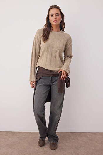 Trendyol Collection More Sustainable Stone Cotton Knitwear Sweater Twoaw26Kz00119