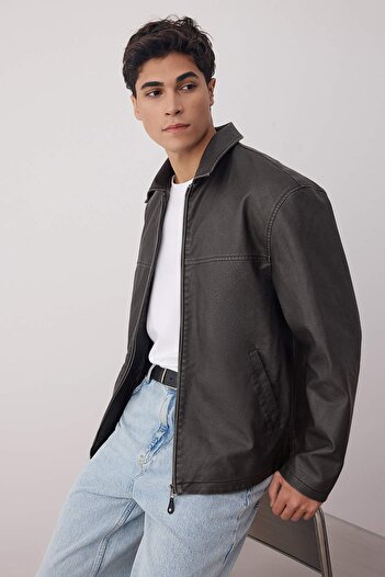 Trendyol Collection Black Fitted 100% Pu Faux Leather Men's Coat Tmnaw26Mo00013