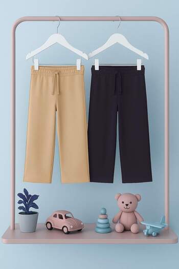 TRENDYOLKIDS Anthracite-Beige Cotton 2-Piece Plain/Basic Elastic Waist Knitted Girl's Pants Tkdaw26Ta00002
