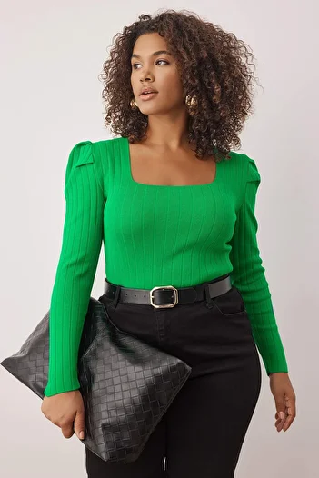 Trendyol Curve Πράσινη πλεκτή μπλούζα TBBAW23AF00018