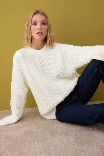 Trendyol Collection Bone Soft Texture Wide Mold Knitwear Sweater Twoaw26Kz00135