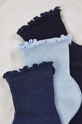 Trendyol Collection Blau-Mehrfarbig 3er-Pack Baumwolle Gummi Mouth Salat Detaillierte gestrickte Socken THMAW24CO00019