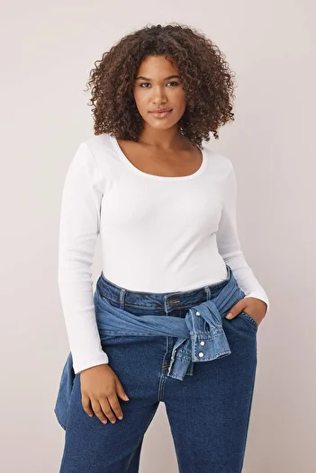 Trendyol Curve White Camisole Pool Collar Body Fitting Basic Knitted Plus Size Blouse Tbbaw25Af00018