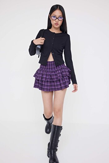 Trendyol Collection Teen Purple Plaid Pleated Skirt Look Mini Shorts & Bermuda Twoaw26Sr00039