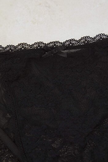 Trendyol Curve Black Lace Plus Size Panties Tbbaw26Cm00000