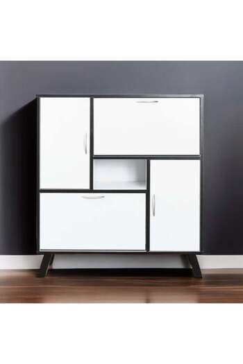 BAITY Malaysian Wood 4 Door Shoe Organizer Cabinet With Storage Drawers - White