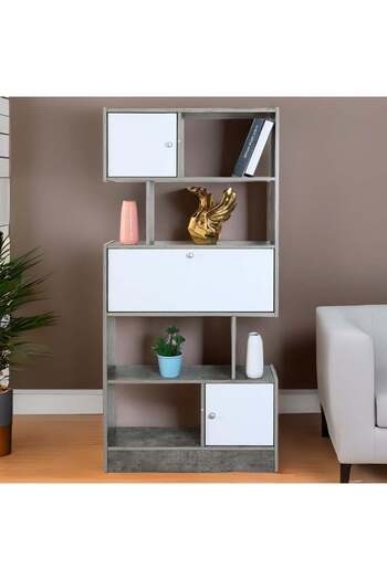 BAITY 5 tier shelving unit in Malaysian wood with drawers