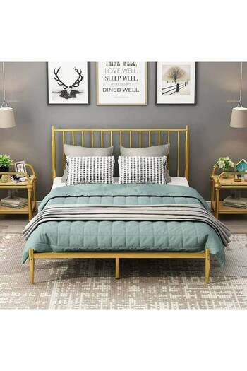 Al Saada Home Iron Bed Frame with Yellow Slats 190 X 90 cm
