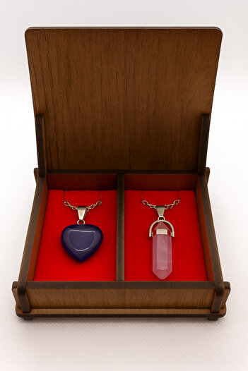 Efulim Hediyelik Amethyst Stone Heart and Crystal Necklace Set, Couple Necklace