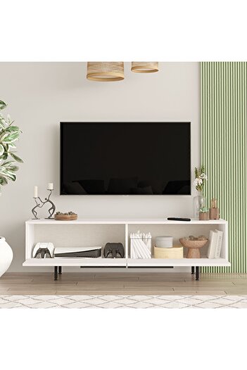 Yurupa Bohem Tv Ünitesi 160cm Sehpası Metal Ayaklı Beyaz BOH1-W