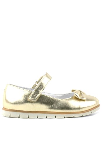 Rakerplus Genuine Leather Girl's Ballerinas with Gold Bow and Velcro