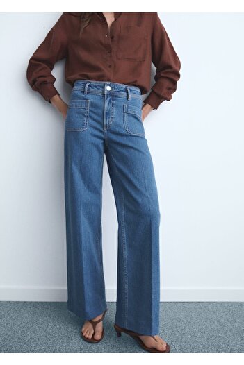 MANGO Woman Buttoned Wideleg Jeans