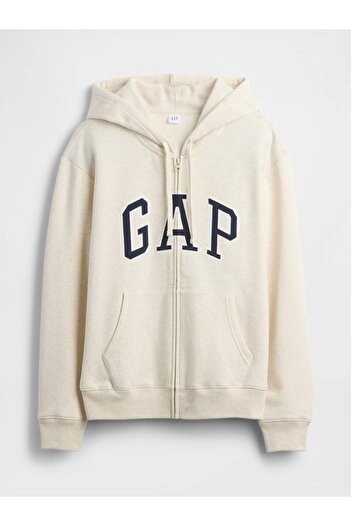 GAP Kadın Kırık Beyaz Gap Logo Relaxed Fleece Fermuarlı Sweatshirt