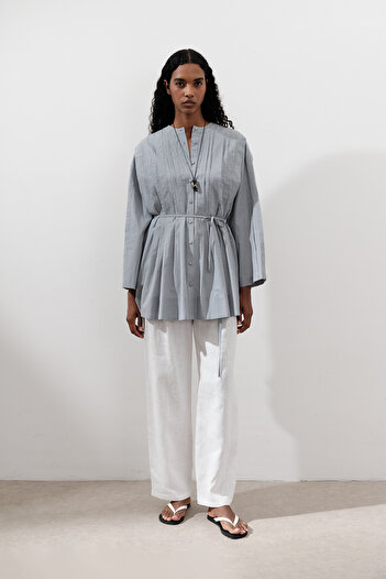 Manuka Ribbed Wide Sleeve Tunic Blue