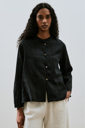 Manuka Linen Front Buttoned Shirt Black