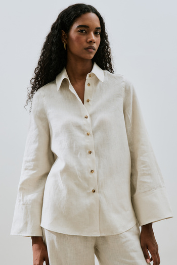 Manuka Linen Shirt with Wide Cuffs Stone