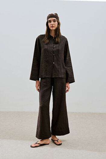 Manuka Linen Front Buttoned Shirt Bitter Brown