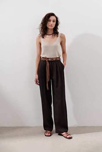 Manuka Linen Pleated Wide Pants Bitter Brown
