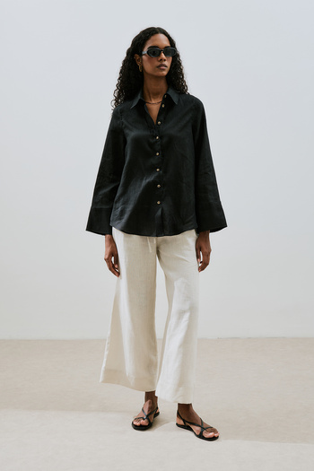 Manuka Linen Shirt with Wide Cuffs Black