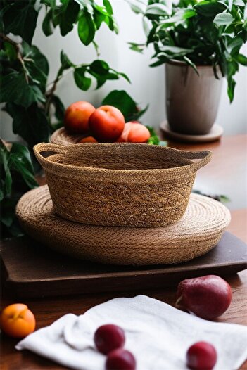 Arma House 1 Piece Wicker Braided Beige Striped Organizer & Bread Bowl