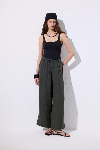 Manuka Muslin Tie Trousers Dark Green