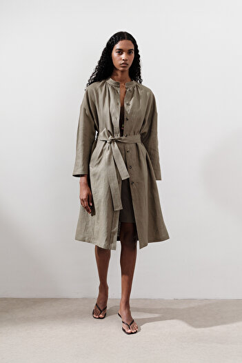 Manuka Linen Belt Long Tunic Khaki