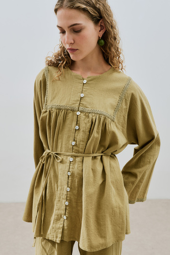 Manuka Textured Embroidered Shirt Khaki