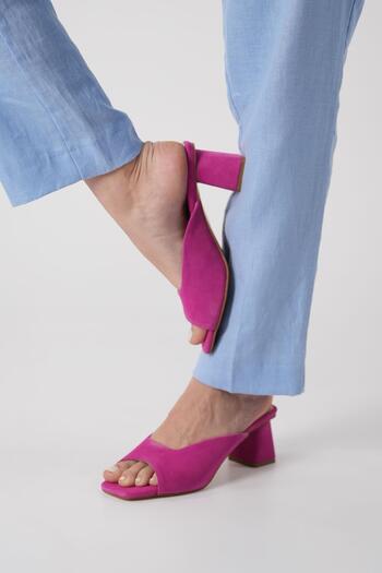 Bestyle Anna Women's Fuchsia Real Leather Heeled Slippers