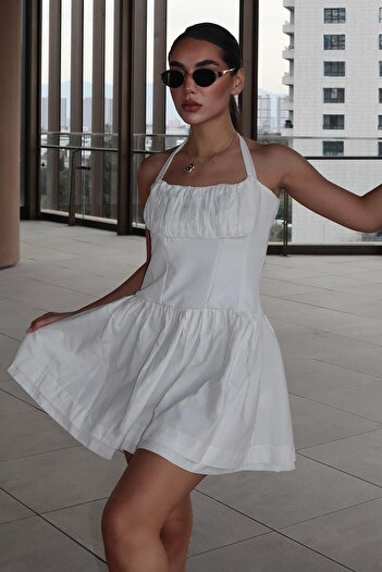 Madmext White Halter Mini Dress Mg2353