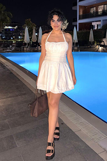 Madmext White Halter Mini Dress Mg2353