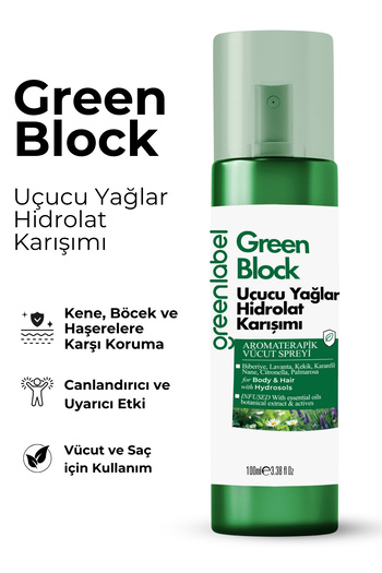 Greenlabel %100 Doğal Uçucu Yağlar ile Hazırlanan Sivrisinek ve Kene, Bit Kovucu Saç ve Vücut Spreyi 100ML