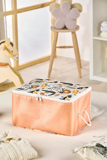 Serstil Safari Animals Series Mini Pouch - Zippered Children's Room Organization Fabric Storage Organizer 30X22X18Cm