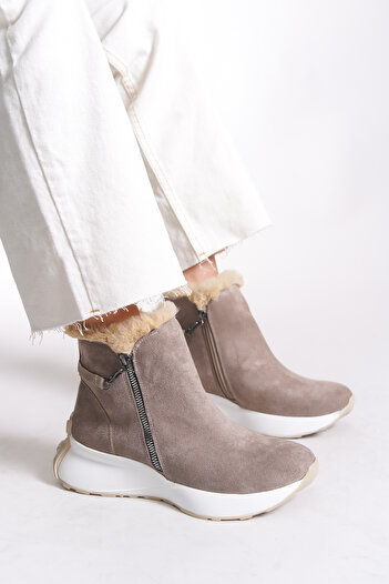 Riccon Nyloveth Γυναικείες Μπότες Shearling 0012162 Beige Suede