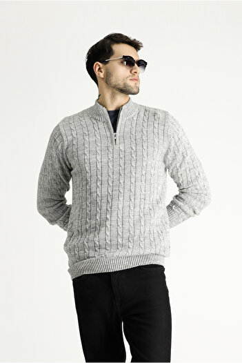 Kiğılı Half Turtleneck Regular Fit Zippered Patterned Sweater