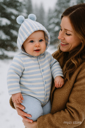 MYZİ STORE Knitwear Hooded Double Layer Girl - Baby Boy Cardigan 12356