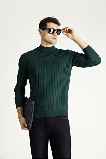 Kiğılı Yarım Balıkçı Yaka Slim Fit Dar Kesim Desenli Triko Kazak