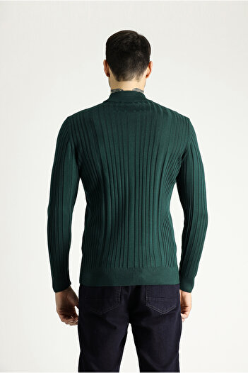 Kiğılı Yarım Balıkçı Yaka Slim Fit Dar Kesim Desenli Triko Kazak