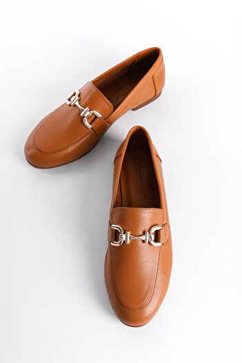 Capone Outfitters Жіночі лофери з золотою пряжкою з натуральної шкіри
