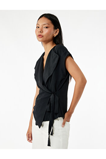 Koton Tie Detail Sleeveless Double Breasted Collar Blouse