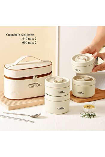 OEM Set of 4 thermal casseroles and thermal transport bag, capacity 2080 ml, cream