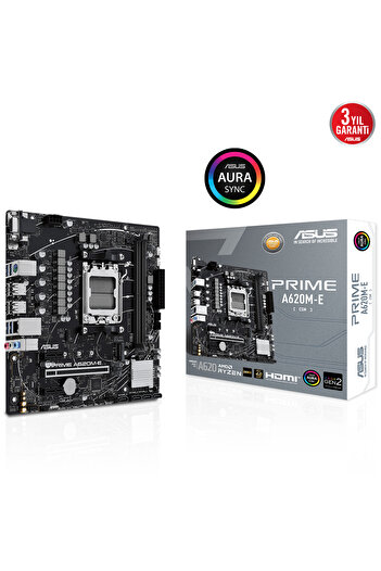 ASUS PRIME A620M-E A620 DDR5 (Vga Yok) GLan mATX HD DP USB3 M2 RGB AM5 AMD Anakart