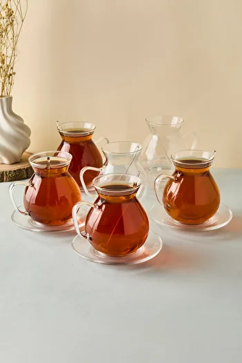 Perotti Std Keyf-I Ala 18 Piece Glass Plate 200 ml Borosilicate Tea Set with Spoon