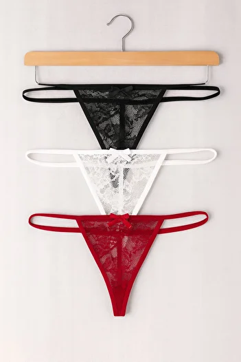 ŞAHANE İÇ GİYİM Romantic Series Lace Detailed 3-Piece Thong String Panties Set Plus Size