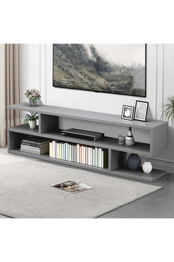 EqiEch S-Shaped Stylish Grey TV Stand with Open Shelves, 120x30x40 cm Entertainment Center