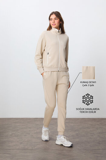 TOMMY LIFE Σετ φόρμας μπεζ Oversize Cotton - Stand Collar, Smooth Texture - 95340